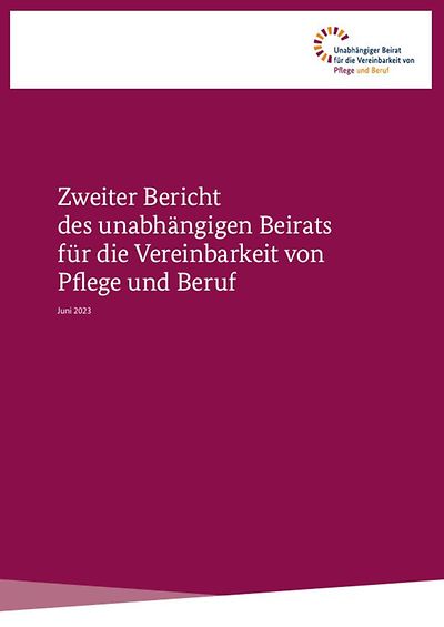 Cover des zweiten Berichts in zwei Farben mit Titel und Logo des Beirats